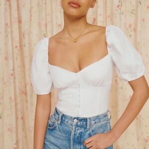 Reformation Rome White Puff Sleeve Top